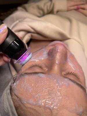 Glo2Facial 3 step clinical facial exfoliation, lite ultrasound experience, and detox message. Your skin will be glowing after this facial.