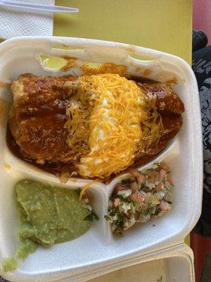 Smothered carne asada chimichanga