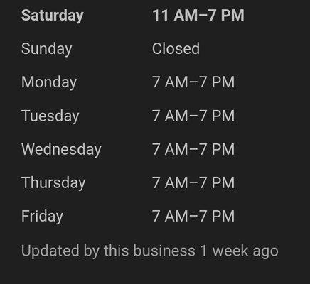 Business Hours (as of 6/2024)