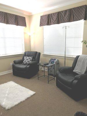 Reclining leather treatment chairs in Room 1.