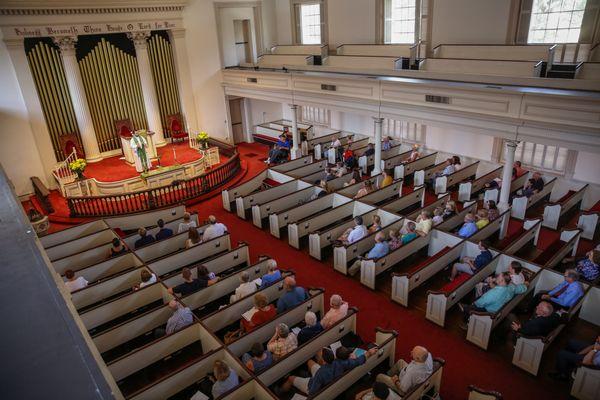 Trinity UMC sanctuary interior from balcony