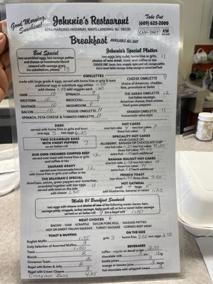 Breakfast menu