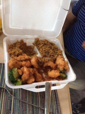 That's Bamboos Garden version of General Tso.  It not even Gen Tso!!  It's greasy nastiness and ended up in the trash!!