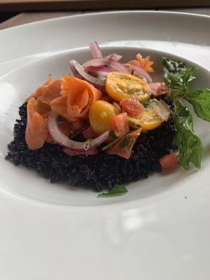 smoke salmon over black rice