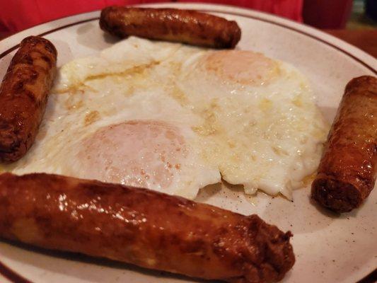 Turkey sausage and over medium eggs