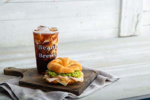 Turkey Avocado Croissant and Cane & Cream Cold Brew