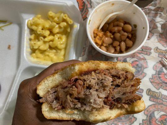 My Pulled Pork Sandwich with sides! Yumm!!