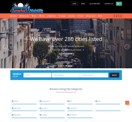 America's Nightlife is website where you can look for what going on around town or America.