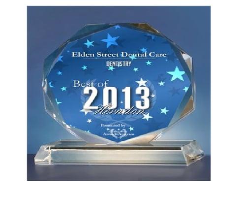 Elden Street Dental Care Receives the 2013 Best of Herndon Award!