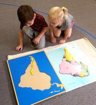 Little Sprouts learn map shapes and countries.