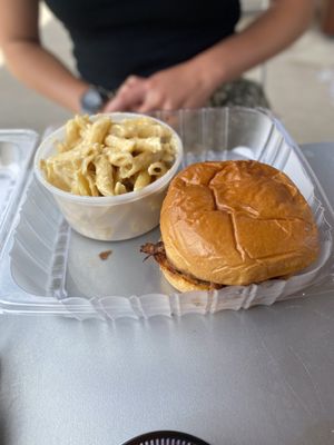 Pulled Pork Sandwich with a side of Mac & Cheese