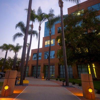 Palm trees frame the walkway up to our University City Center building. The majority of our classes take place during the weekday evenings.