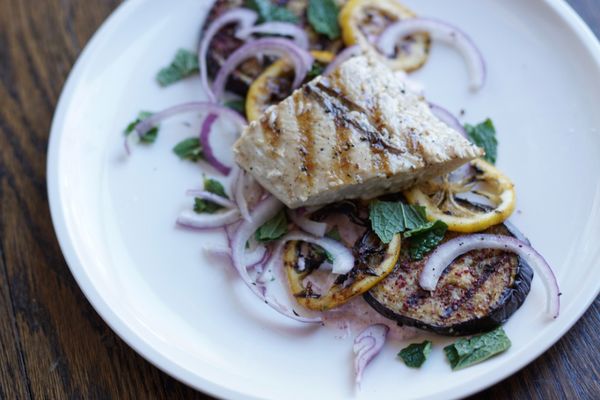 Mahi Mahi over Eggplant & Za'tar Labnah