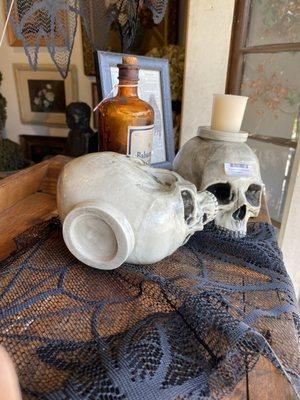 Handcrafted ceramic candle holder skulls