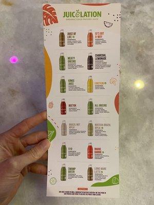 Juice menu