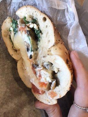 The egg white, spinach, mozz on a bagel!