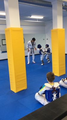 My son sparring practice with his classmate