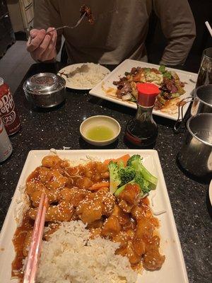 Sesame Chicken  Beef Short Ribs with Black Pepper Sauce