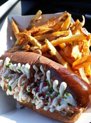 Large lobster roll with fresh cut fries