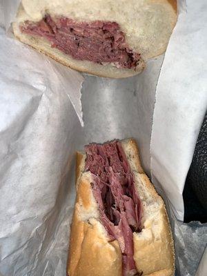 Pastrami hero hot with mayo; Yum!