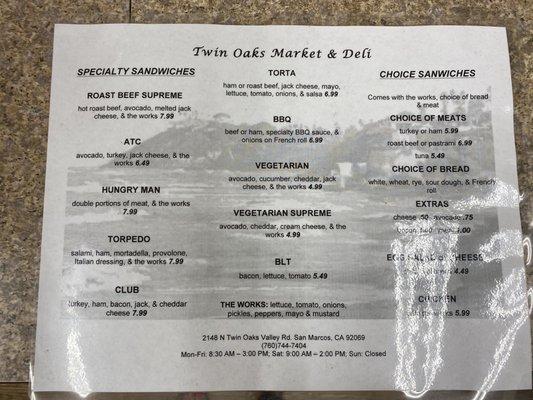 Deli menu