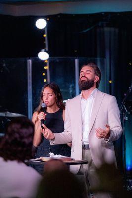 (Pastor Mark's wife praying over him!)