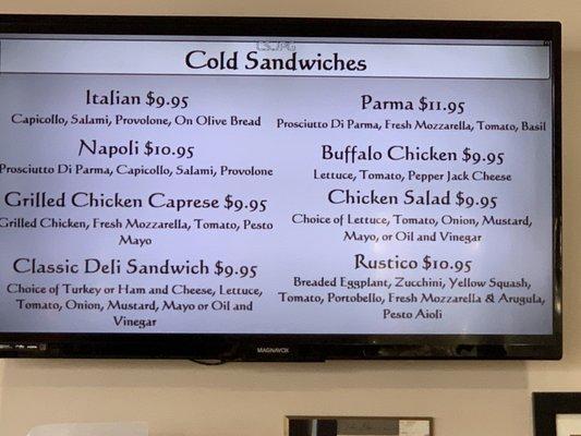 Cold Sandwich Menu