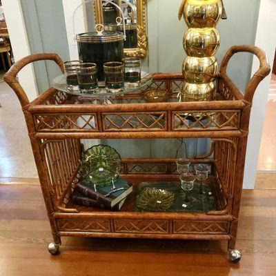 Vintage Bamboo Bar Cart