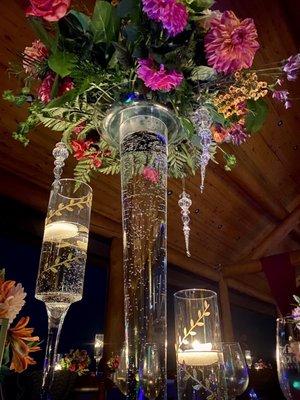 A different view of the table vases as dusk falls...candles & crystals make for a magical evening