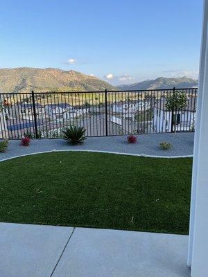 Artificial grass, more DG, sego palm