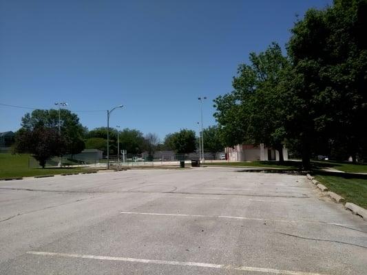 Parking lot and pool at Lee Valley Park.