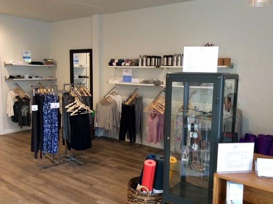 A great selection of clothes, mats, towels, and jewelry!