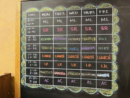 2nd grade schedule