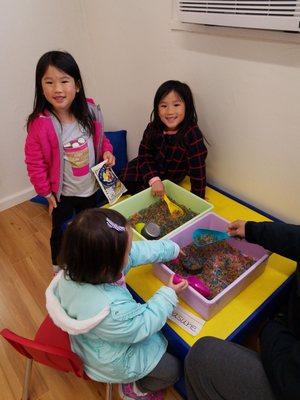 My girls were excited to measure water beads