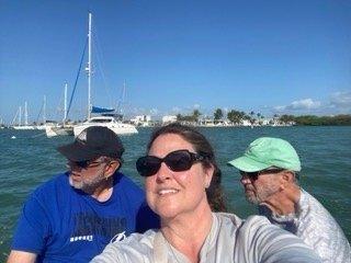 Dinghying to the marina from our boat