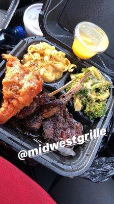 Lamb Chop Dinner and Fried lobster tail on side