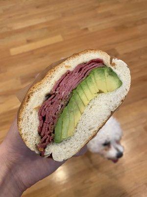 Pastrami Bagel with avocado