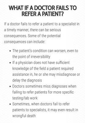 From a medical malpractice site. The facts are failure to refer is malpractice