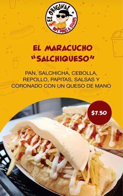 El maracucho Salchiqueso hot dog