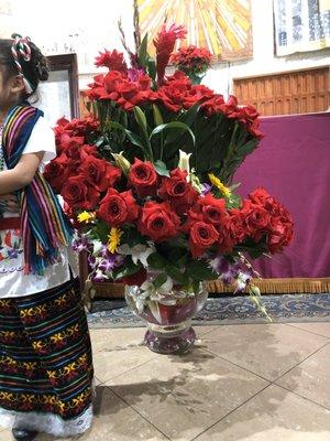 Beautiful floral arrangement for Our Lady of Guadalupe