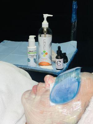 Eye ice mask to decrease eye puffiness, and swelling during the mask is an added treat my clients enjoy.