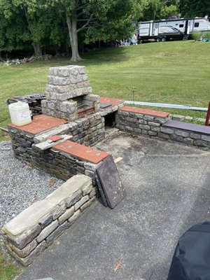 cobblestone/slate fireplace