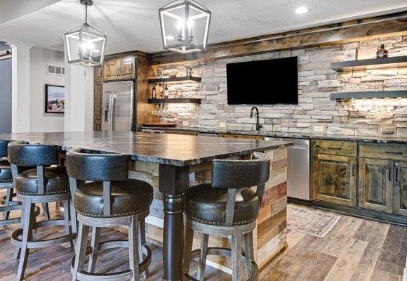 Modern Farmhouse 2nd kitchen includes full-size fridge, dishwasher, oven; honed granite countertops, authentic reclaimed barn wood.