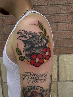 Traditional raven tattoo