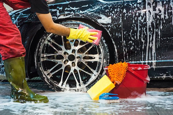 A wheel and tire wash