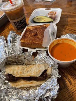 Barbacoa tacos and a Westside special (barbacoa sandwich and tomato soup)