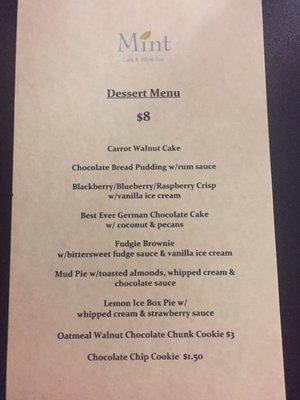 Mint Dessert Menu