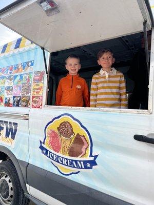 Serving ice cream to our party guests!