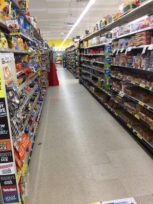 The aisles are largely clear and easy to navigate.