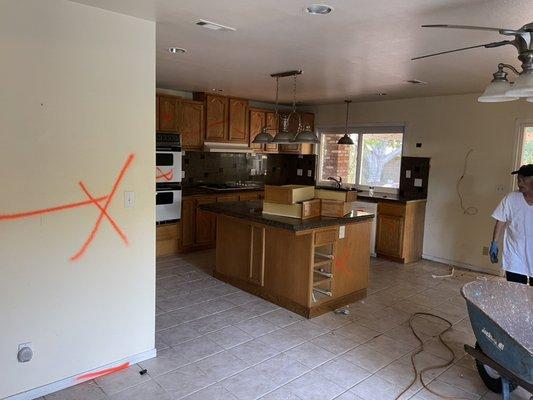 Kitchen demolition removal Gabinets flooring tile ct drywall walls